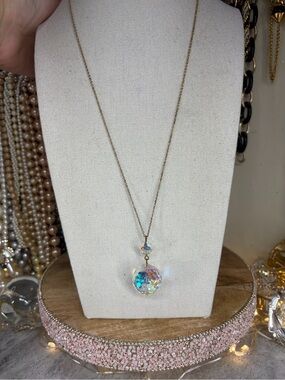 Vintage AB Crystal Ball Necklace Aurora Borealis Pendant Crystals Chain Jewelry